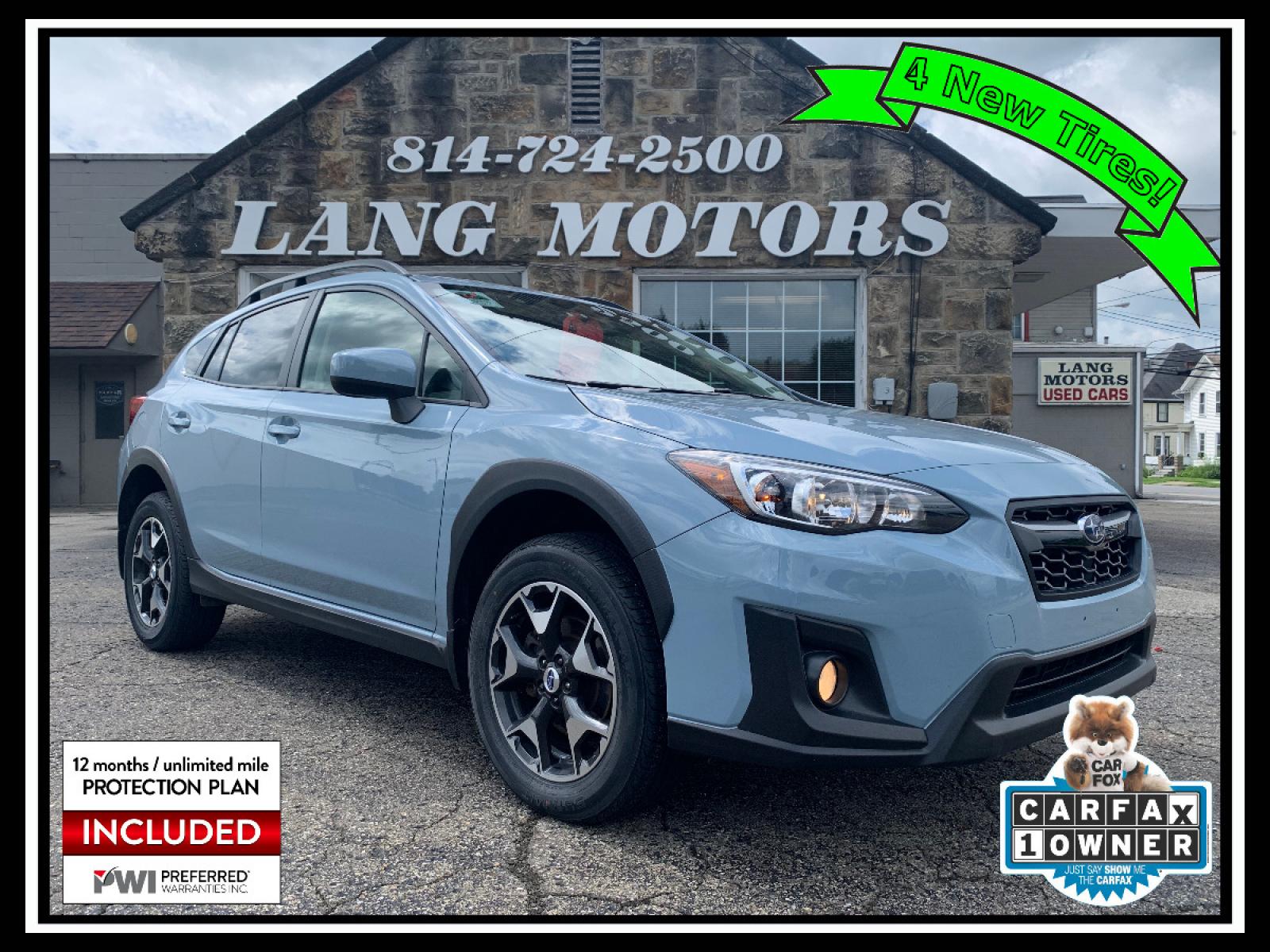 2018 Cool Gray Khaki /Black Subaru Crosstrek 2.0i Premium (JF2GTACC9J8) with an 2.0L L4 DOHC 16V engine, Automatic transmission, located at 821 Market Street, Meadville, PA, 16335, (814) 724-2500, 41.641064, -80.152435 - EXTREMELY clean, CARFAX 1-owner vehicle!! Power windows & locks, keyless entry, X-Mode, 17" alloy wheels, Subaru STARLINK Multimedia system with AUX/USB/BT, front/rear floor mats, fold down rear seats, privacy tinted rear windows, roof rack, rear backup camera, power moon roof, fog lamps, and NEW T - Photo #0